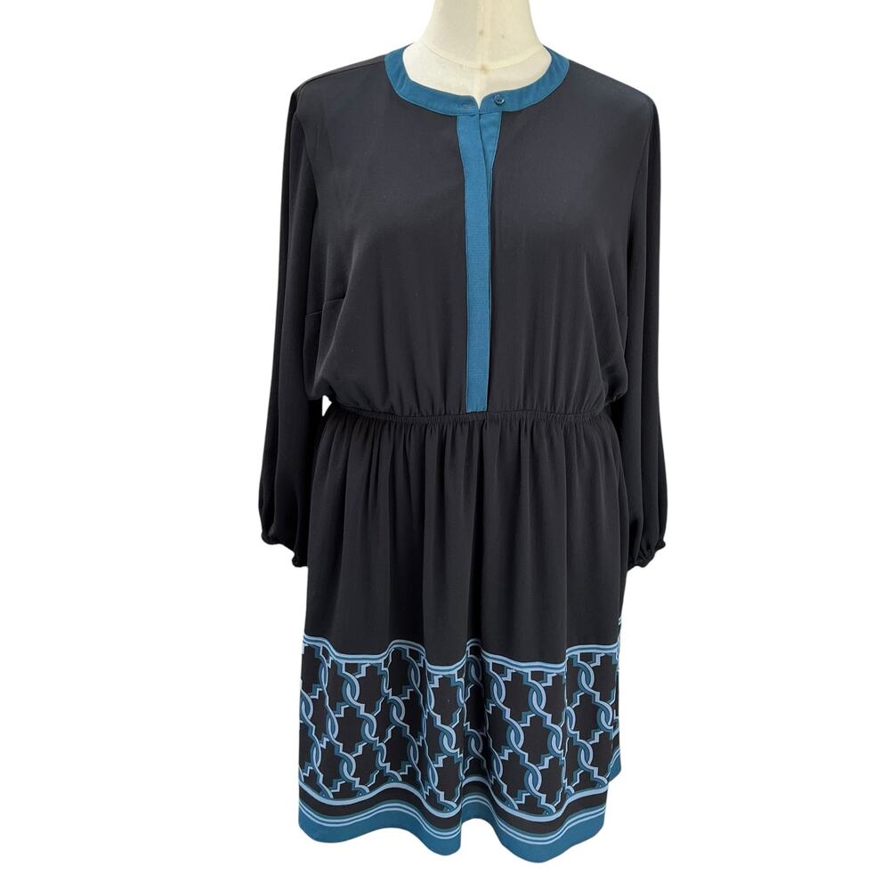 Lane Bryant Size 20 Black Blue Border Print Fit & Flare Dress Plus Size Lined